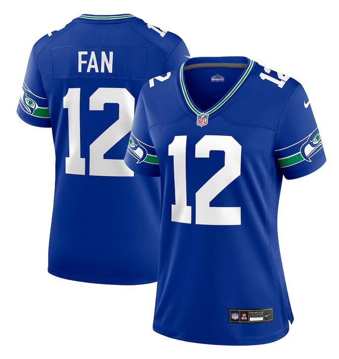 Women's Seattle Seahawks 12th #12 Fan Royal Throwback Player Stitched Game Jersey(Run Small)